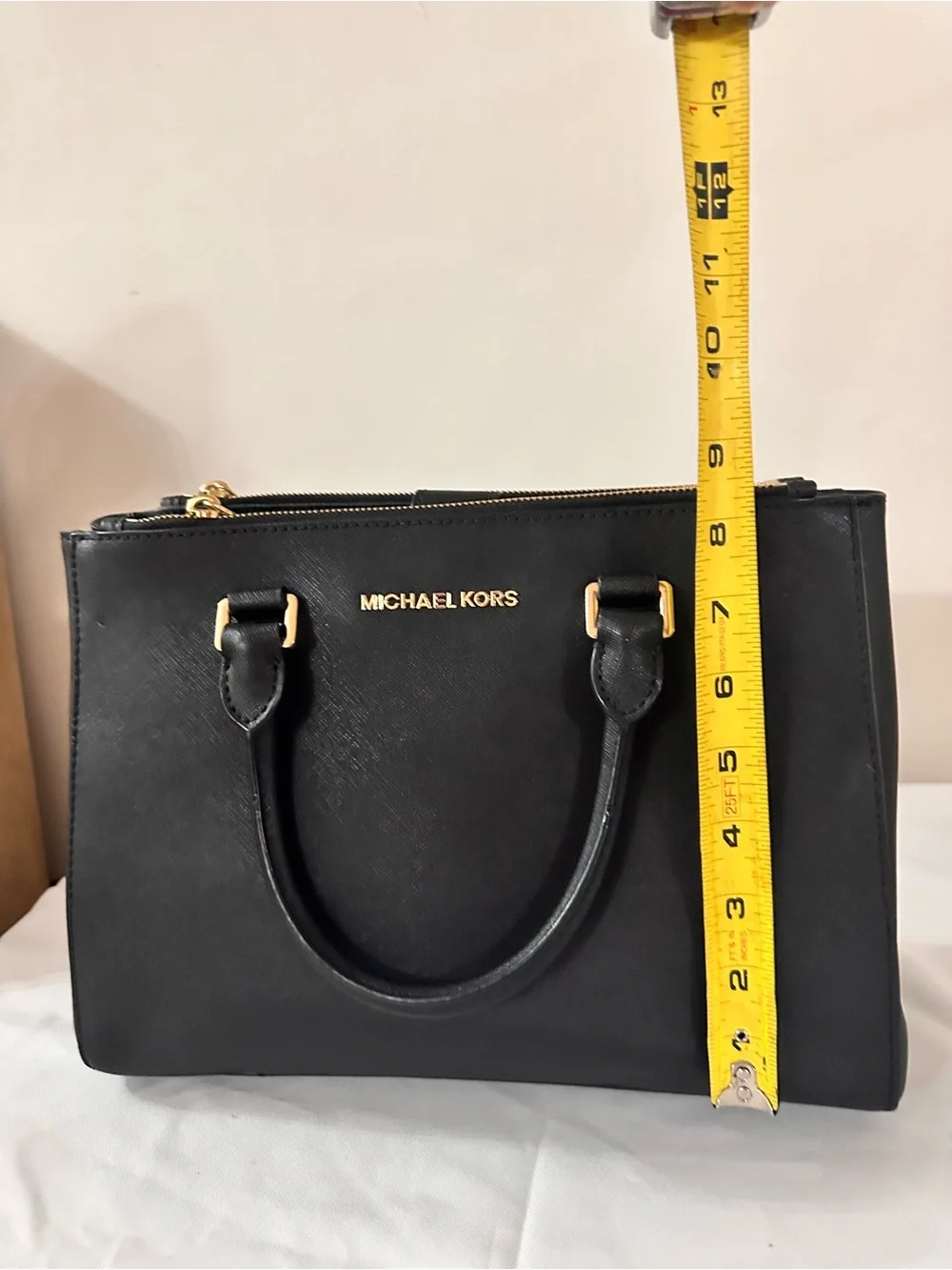 Michael Kors Black Leather Top-Handle Satchel with Gold Hardware